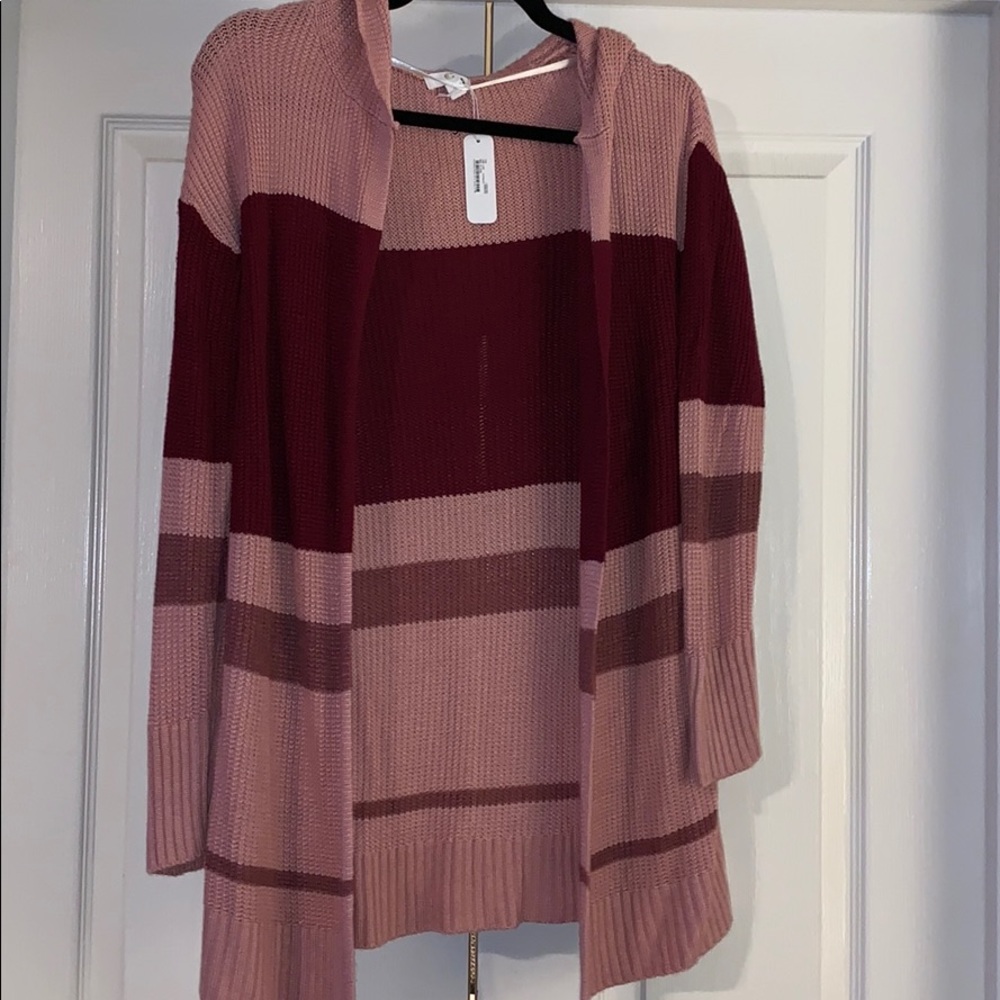 NWT Stripe Hooded Open From Cardi
